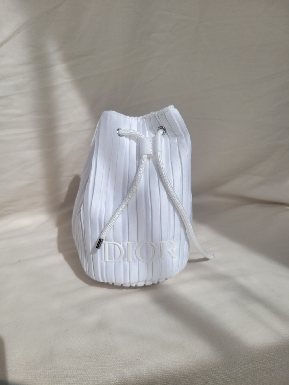 Dior White Pleated Drawstring Bucket Bag 🤍